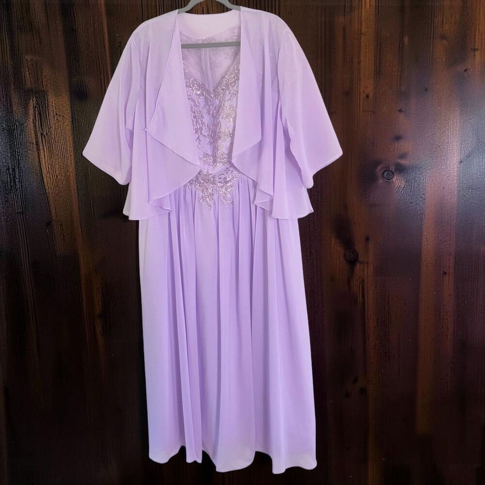 Lavender Chiffon Embroidered Evening Maxi Dress with Bolero Jacket Size 16W